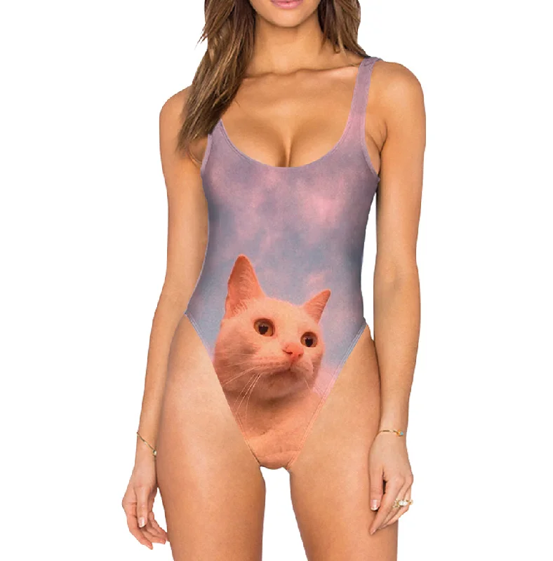 Thinking Cat Swimsuit - High Legged Elegant Ruffled Bikini