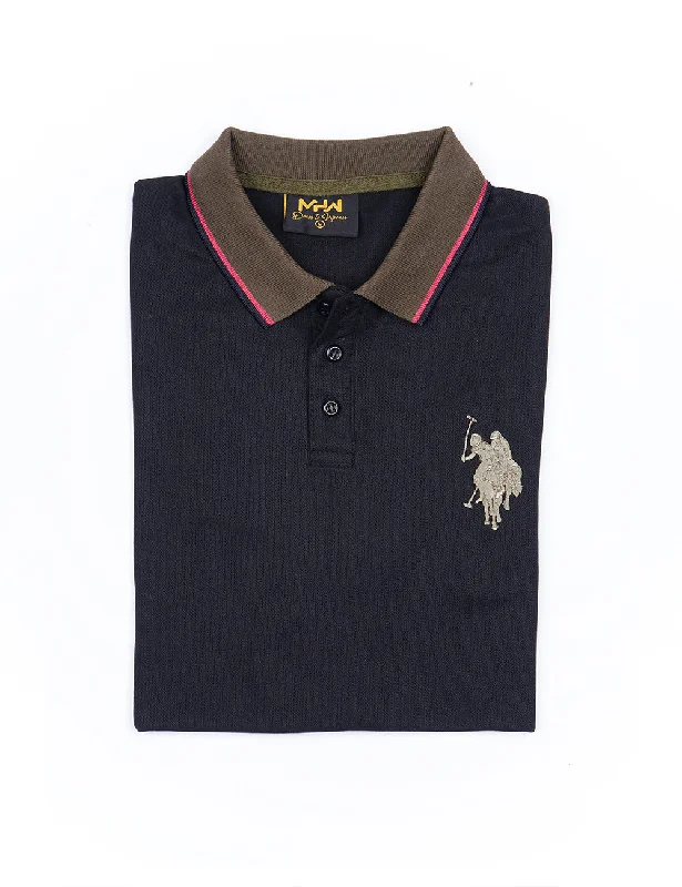 Black Contrast Tipping Polo Women Shirt-- Mesh Fabric Canvas Fabric Denim Fabric