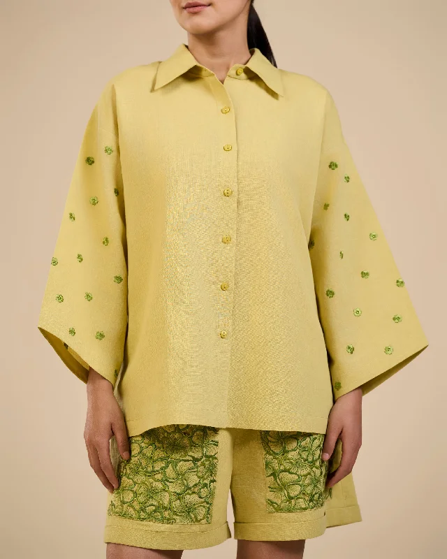 Lime Green Shirt with embroidered sleeves-- Anti-Shrink Durable Soft
