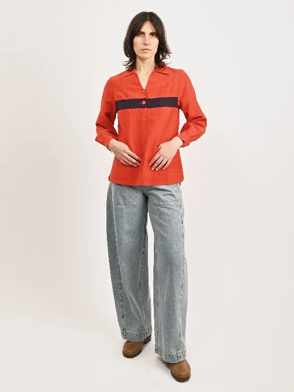 Red/Navy Waterfront Shirt-- Houndstooth Herringbone Solid