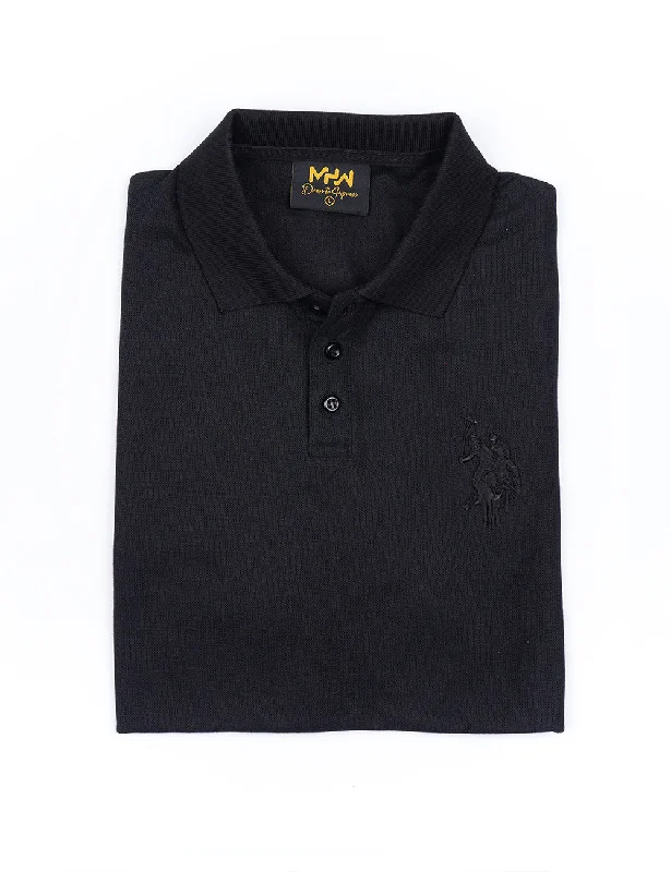 Black Birdseye Polo Women Shirt-- Jersey Fabric Tulle Fabric Batik Fabric