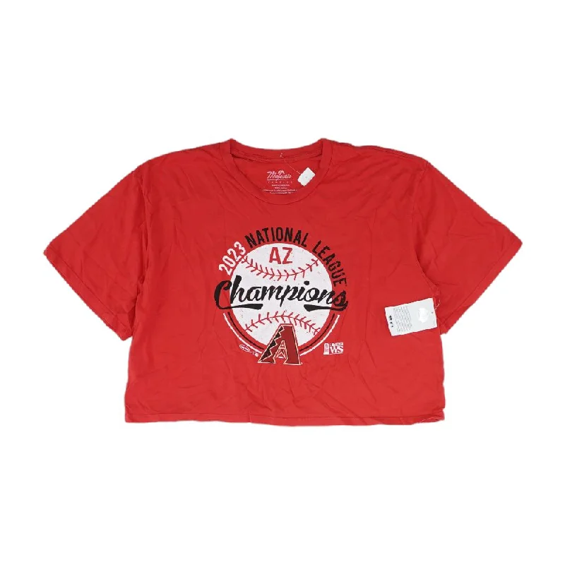 Red Solid Crewneck T-Shirt-- Ribbed Striped Patterned