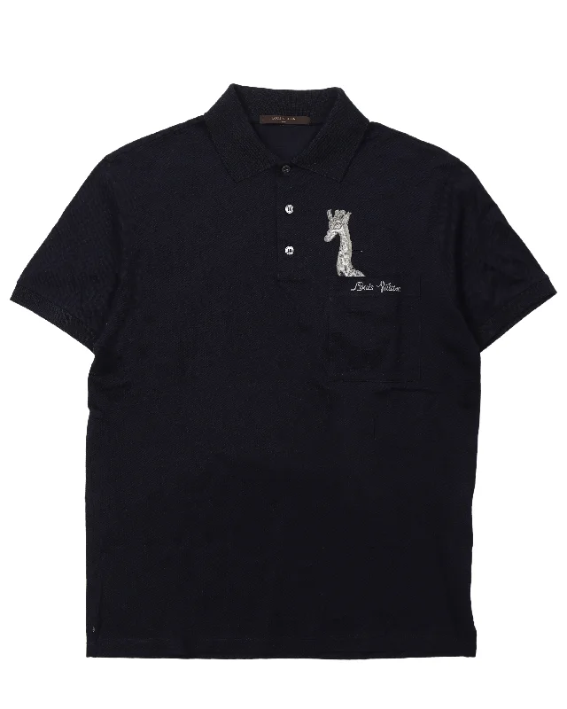 Chapman Brothers Embroidered Giraffe Polo Shirt-- Lace Blend Ribbed Blend Corduroy Blend