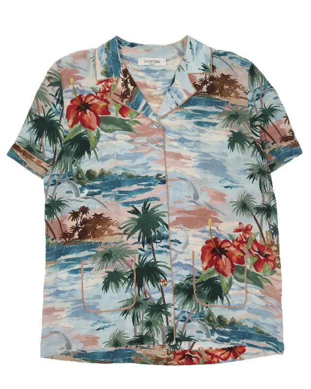 Hawaiian Landscape Silk Shirt-- Oversized T-Shirt Spandex breathable