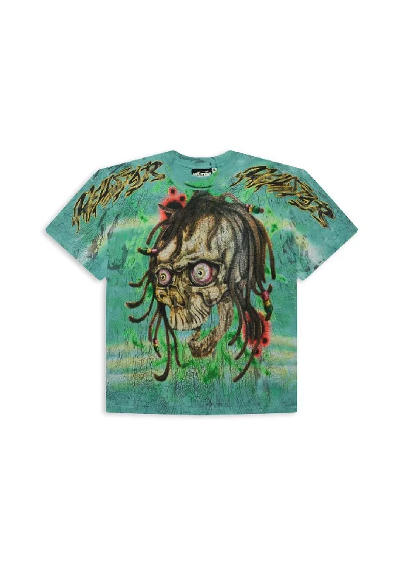 Dye T-shirt (Green)-- Mesh Blend Leather Blend Suede Blend