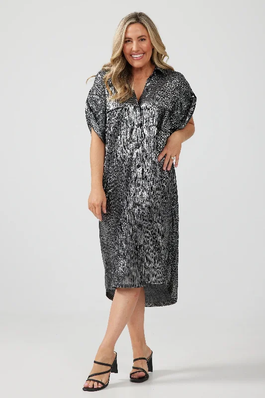 Destiny Overshirt in Black and Silver-- Embroidered Appliqued Beaded