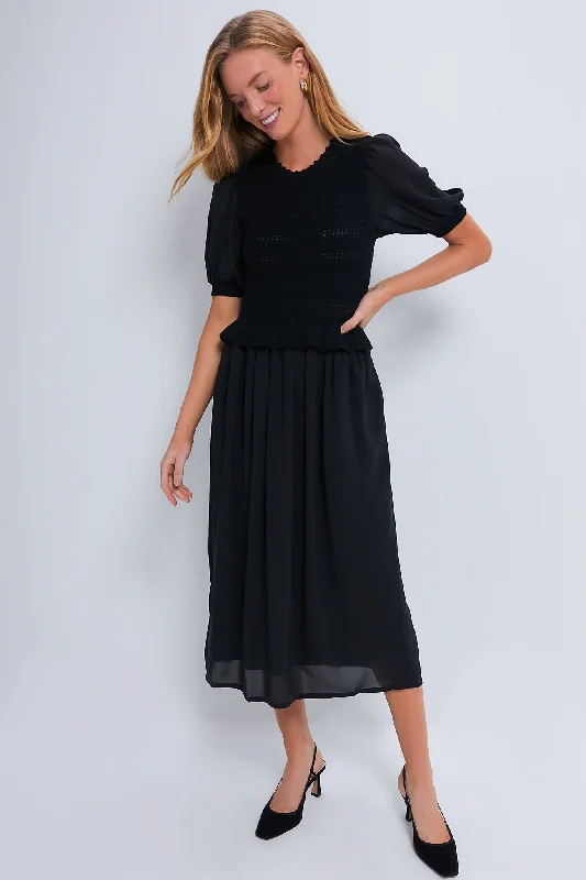 Black Heather Crochet Mix Dress Tunics Mesh breathable