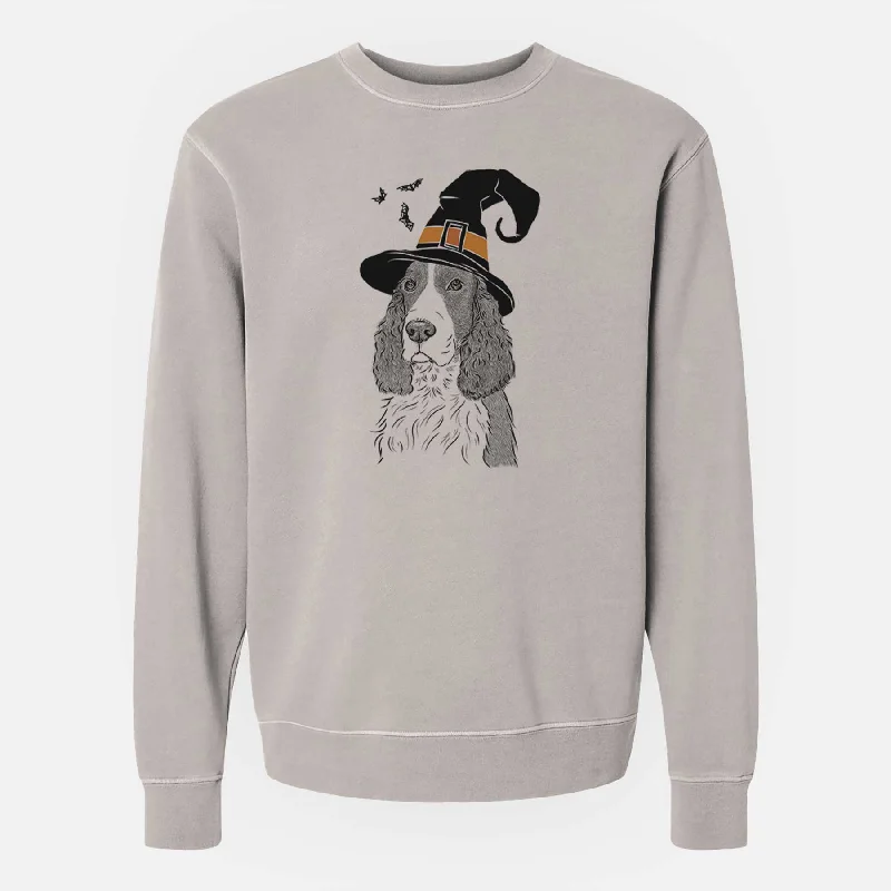 Witch Quincy the English Springer Spaniel - Unisex Pigment Dyed Crew Sweatshirt Hoodie with Belted Waist Structured Tailored Witch Quincy the English Springer Spaniel - Unisex Pigment Dyed Crew Sweatshirt Hoodie with Belted Waist Structured Tailored