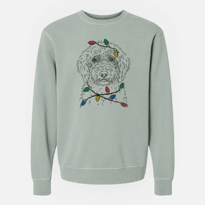 Christmas Lights Teddy the Labradoodle - Unisex Pigment Dyed Crew Sweatshirt Hoodie with Tie-Dye Psychedelic Retro Christmas Lights Teddy the Labradoodle - Unisex Pigment Dyed Crew Sweatshirt Hoodie with Tie-Dye Psychedelic Retro