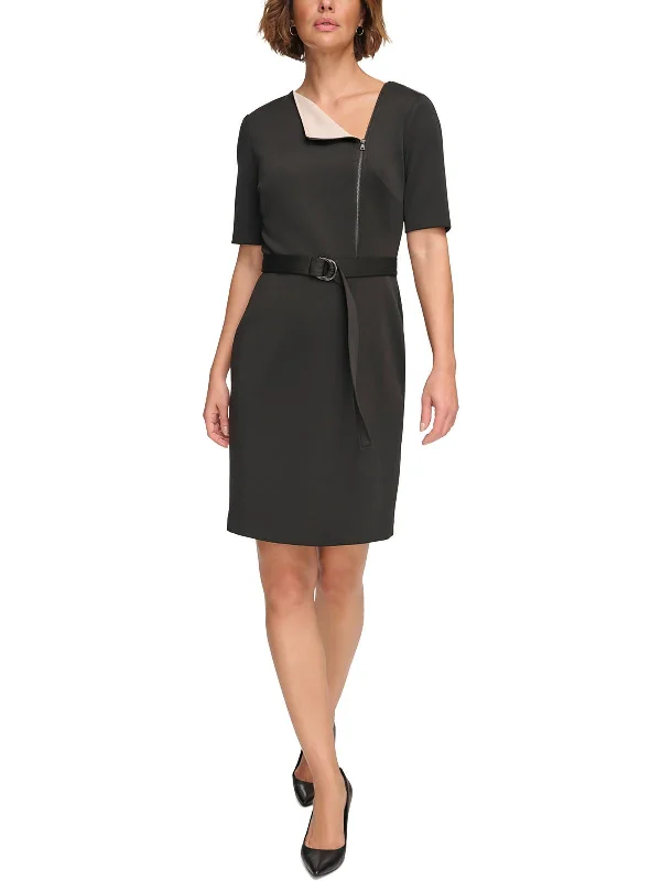 Womens Scuba Asymmetric Neck Sheath Dress Tunics Travel practical