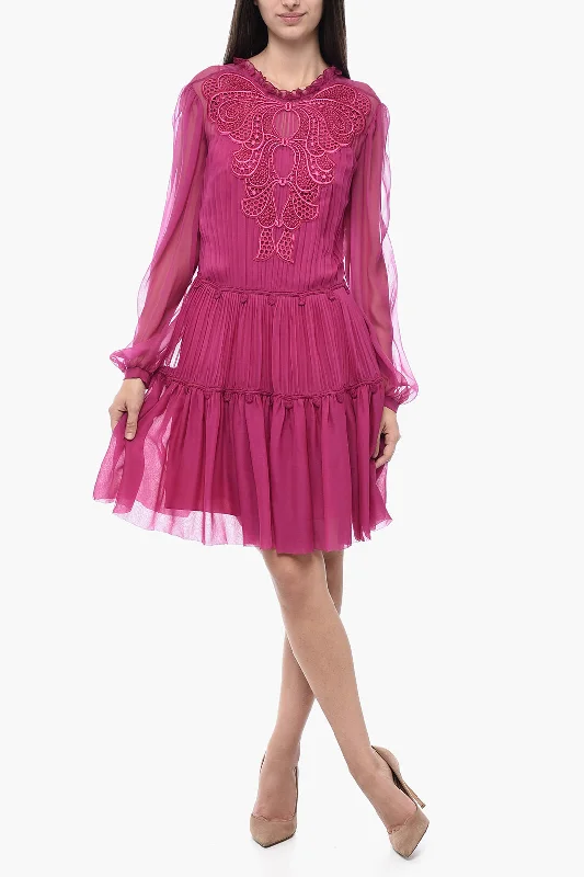 Alberta Ferretti Silk Pleated Dress with Ton-sur-ton Embroidery Tunics Luxurious high-end