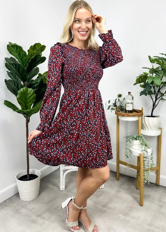 Smocked Chest Long Sleeve Floral Dress by Anna-Kaci Tunics Brand named