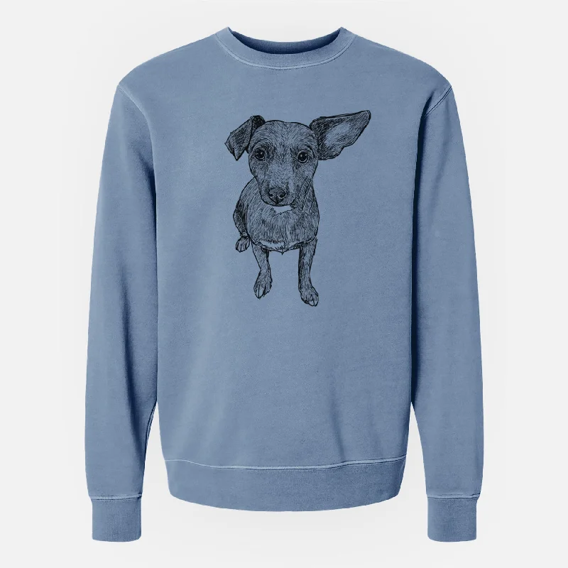 Doodled Millie the Chiweenie Mix - Unisex Pigment Dyed Crew Sweatshirt Hoodie with Frayed Bohemian Relaxed Doodled Millie the Chiweenie Mix - Unisex Pigment Dyed Crew Sweatshirt Hoodie with Frayed Bohemian Relaxed
