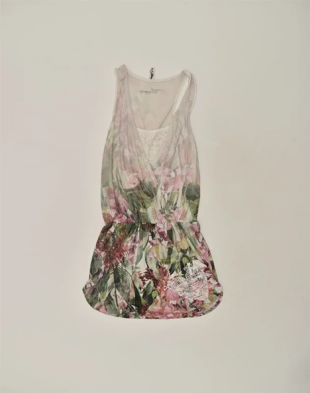 DESIGUAL Womens Drop Waist Dress UK 14 Large Multicoloured Floral Cotton Tunics Fashionable chic