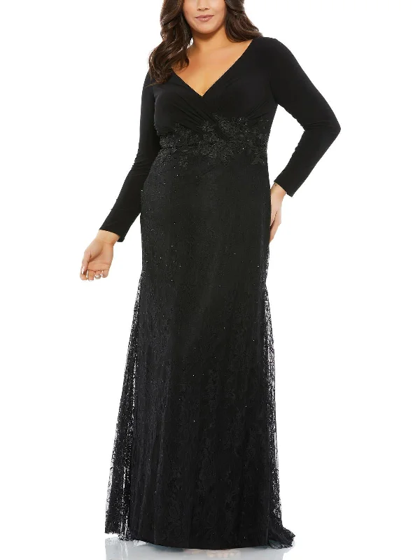 Plus Womens Lace Embellished Evening Dress Maxi Flowy Bohemian