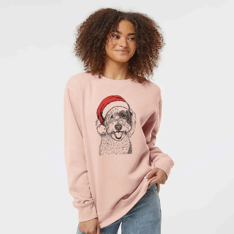 Santa Sherlock the Sheepadoodle - Unisex Pigment Dyed Crew Sweatshirt Hoodie with Frayed Bohemian Relaxed Santa Sherlock the Sheepadoodle - Unisex Pigment Dyed Crew Sweatshirt Hoodie with Frayed Bohemian Relaxed