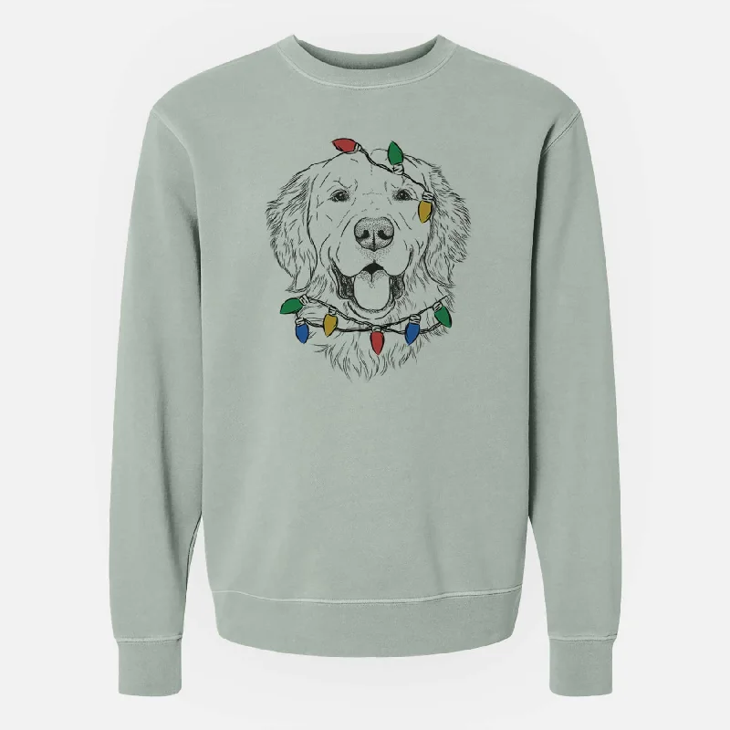 Christmas Lights Sam the Golden Retriever - Unisex Pigment Dyed Crew Sweatshirt Hoodie with Embroidery Detailed Premium Christmas Lights Sam the Golden Retriever - Unisex Pigment Dyed Crew Sweatshirt Hoodie with Embroidery Detailed Premium