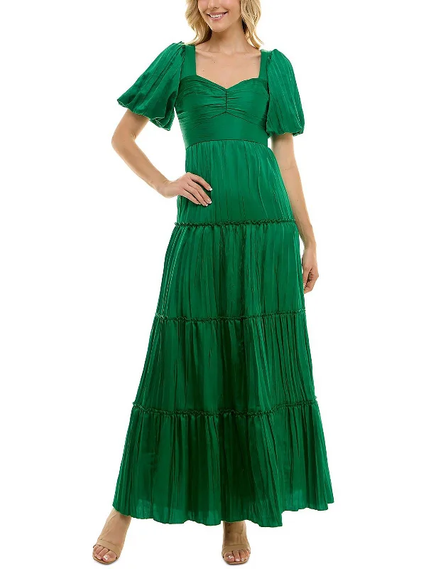 Juniors Womens Satin Puff Sleeve Evening Dress Tunics Brand named