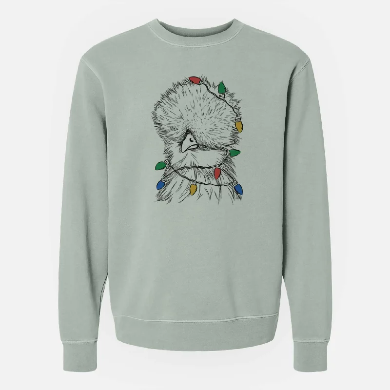 Christmas Lights Sally the Silkie Chicken - Unisex Pigment Dyed Crew Sweatshirt Hoodie with Rolled Sleeves Casual Relaxed Christmas Lights Sally the Silkie Chicken - Unisex Pigment Dyed Crew Sweatshirt Hoodie with Rolled Sleeves Casual Relaxed