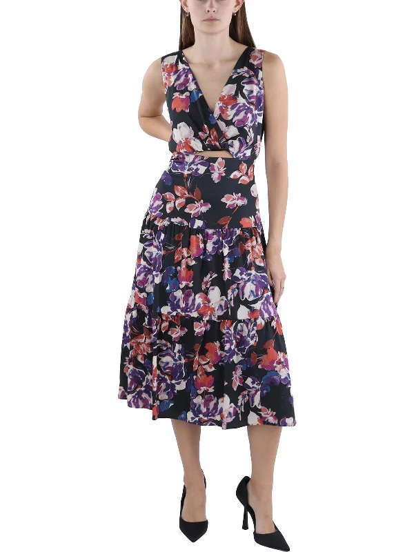 Womens Twist-Front Floral Fit & Flare Dress Tunics Versatile all-occasion