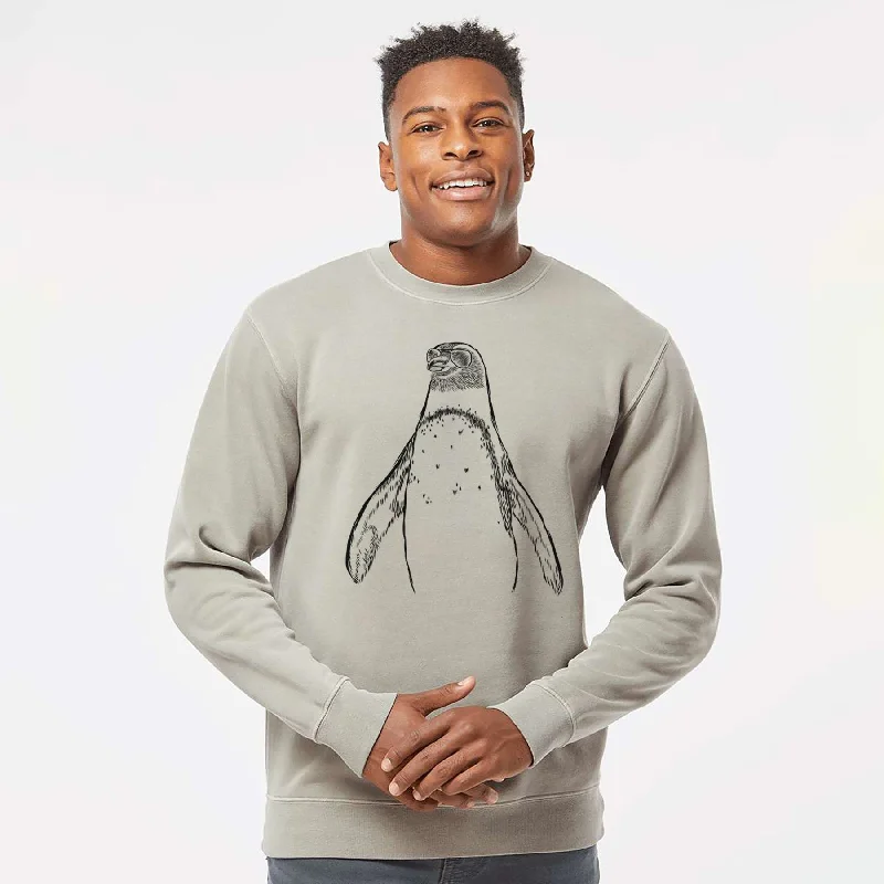 Aviator Peyton the Penguin - Unisex Pigment Dyed Crew Sweatshirt Hoodie with Hem Raw Edge Edgy Unfinished Aviator Peyton the Penguin - Unisex Pigment Dyed Crew Sweatshirt Hoodie with Hem Raw Edge Edgy Unfinished