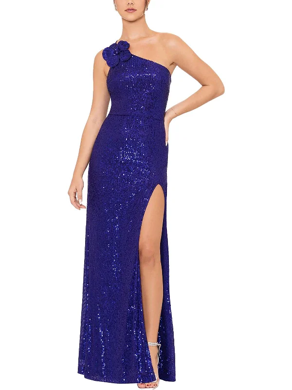 Juniors Womens One Shoulder Sequined Evening Dress Tunics Gym athletic