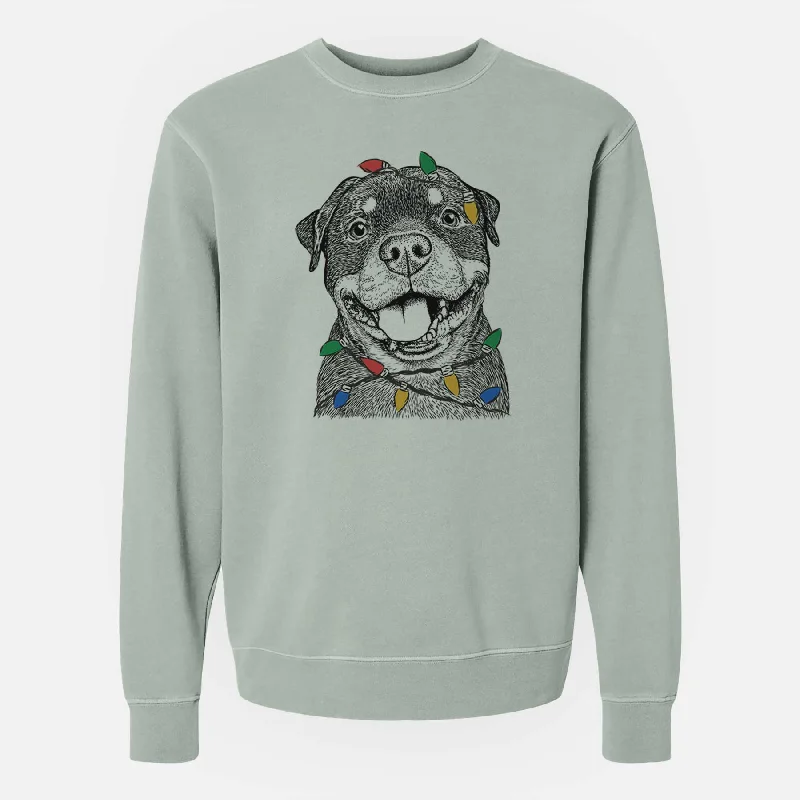 Christmas Lights Talos the Rottweiler - Unisex Pigment Dyed Crew Sweatshirt Hoodie with Gradient Ombre Colorful Christmas Lights Talos the Rottweiler - Unisex Pigment Dyed Crew Sweatshirt Hoodie with Gradient Ombre Colorful
