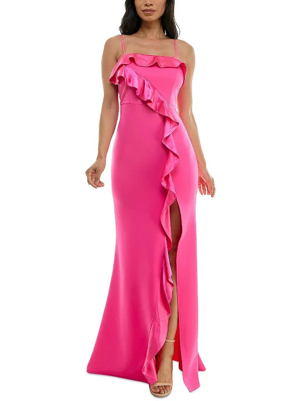 Juniors Womens Satin Trim Ruffled Evening Dress Tunics Prom sequined