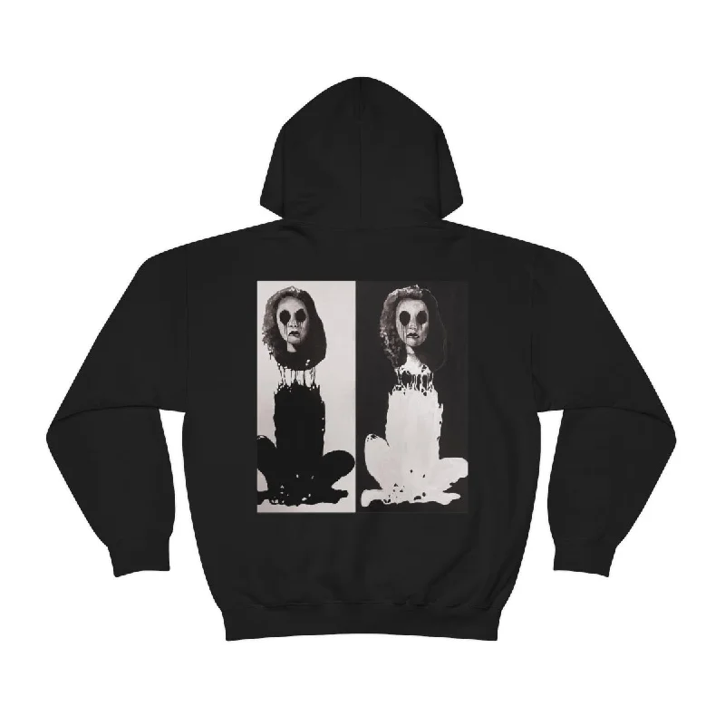 "Melancholy Felines" Unisex Heavy Blend™ Hooded Sweatshirt Hoodie with Exposed Zipper Edgy Industrial "Melancholy Felines" Unisex Heavy Blend™ Hooded Sweatshirt Hoodie with Exposed Zipper Edgy Industrial