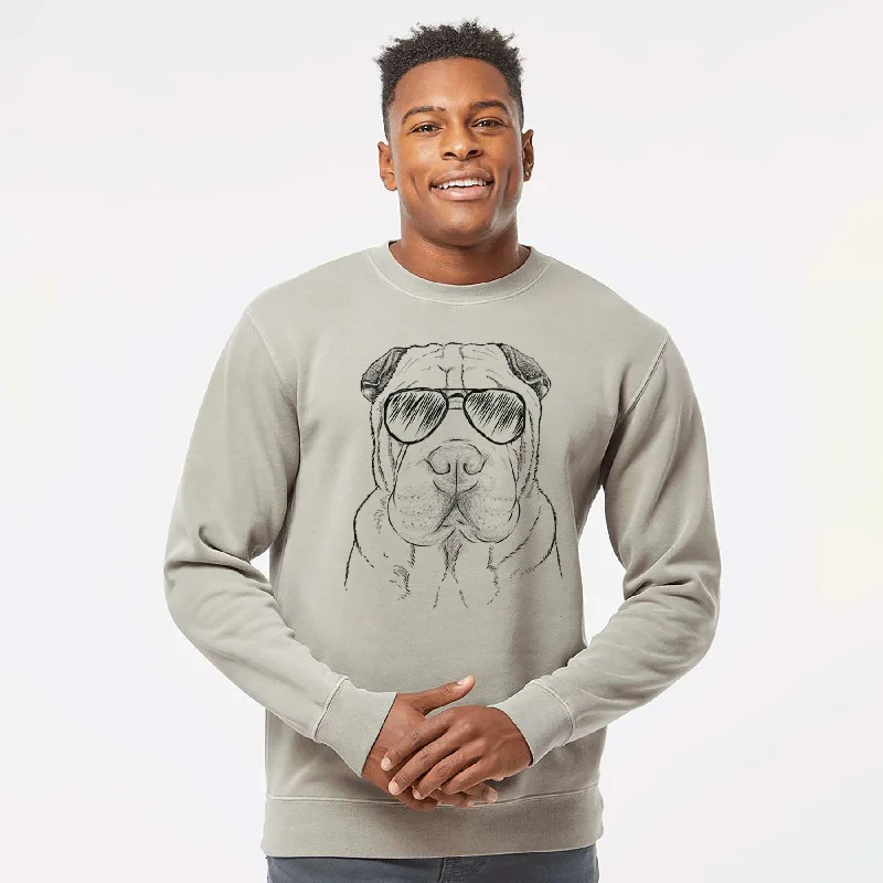Aviator Moomers the Shar Pei - Unisex Pigment Dyed Crew Sweatshirt Hoodie with Emblem Brand Identity Aviator Moomers the Shar Pei - Unisex Pigment Dyed Crew Sweatshirt Hoodie with Emblem Brand Identity