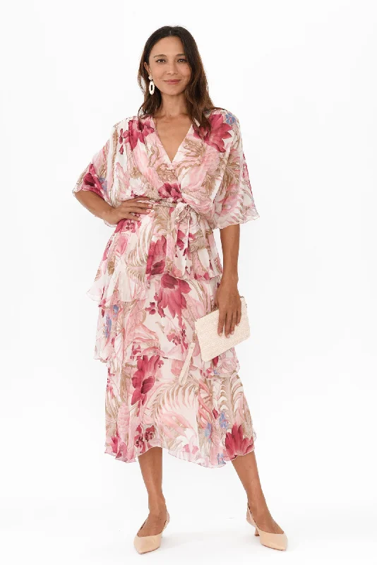 Natalie Blush Blossom Silk Layer Dress Tunics Office stylish