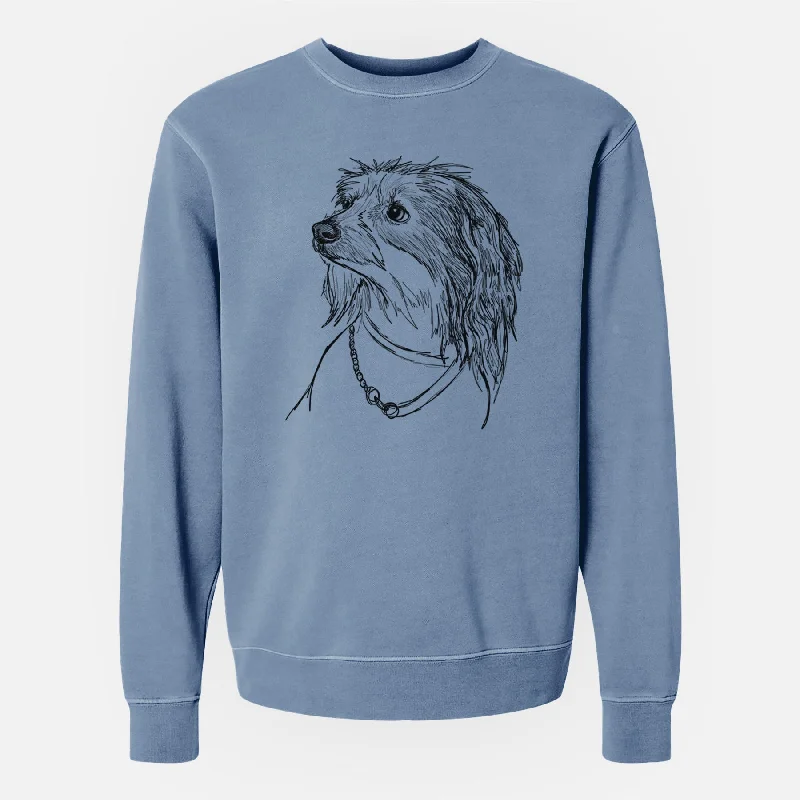 Doodled Ava Olivia the Chinese Crested - Unisex Pigment Dyed Crew Sweatshirt Hoodie with Neon Bright Vibrant Doodled Ava Olivia the Chinese Crested - Unisex Pigment Dyed Crew Sweatshirt Hoodie with Neon Bright Vibrant