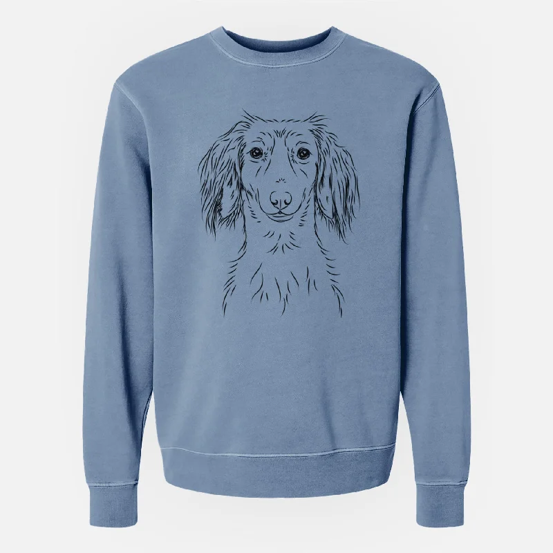 Bare Roux the Long Haired Dachshund - Unisex Pigment Dyed Crew Sweatshirt Hoodie with Elastic Cuffs Stretchable Comfortable Bare Roux the Long Haired Dachshund - Unisex Pigment Dyed Crew Sweatshirt Hoodie with Elastic Cuffs Stretchable Comfortable