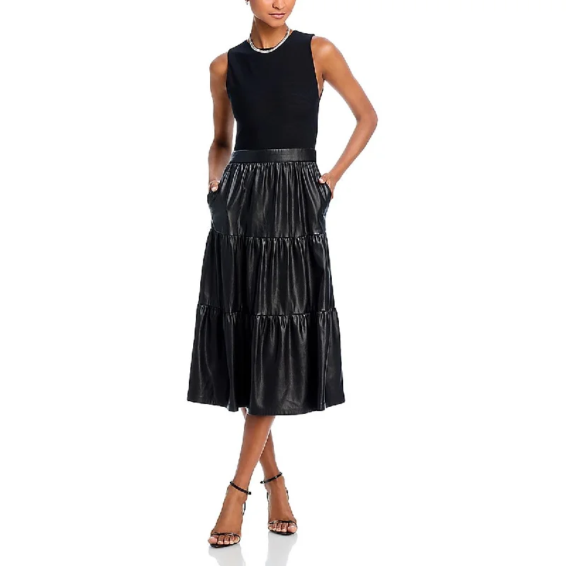 Womens Midi Mixed Media Fit & Flare Dress Tunics Hiking breathable
