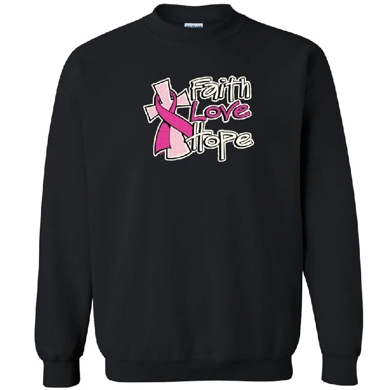 Zexpa Apparelâ„¢ Faith Love Hope Unisex Crewneck Breast Cancer Awareness Month Sweatshirt Hoodie with Contrast Stitching Detailed Premium Zexpa Apparelâ„¢ Faith Love Hope Unisex Crewneck Breast Cancer Awareness Month Sweatshirt Hoodie with Contrast Stitching Detailed Premium