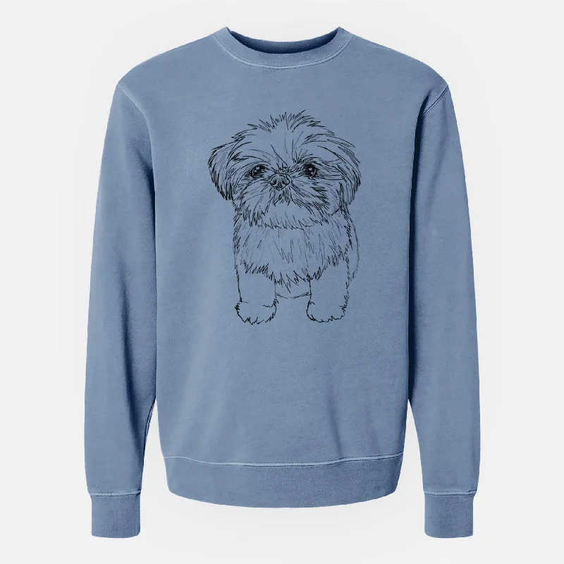 Doodled Gertrude McFuzz the Mini Shih Tzu - Unisex Pigment Dyed Crew Sweatshirt Hoodie with Longline Fit Extended Stylish