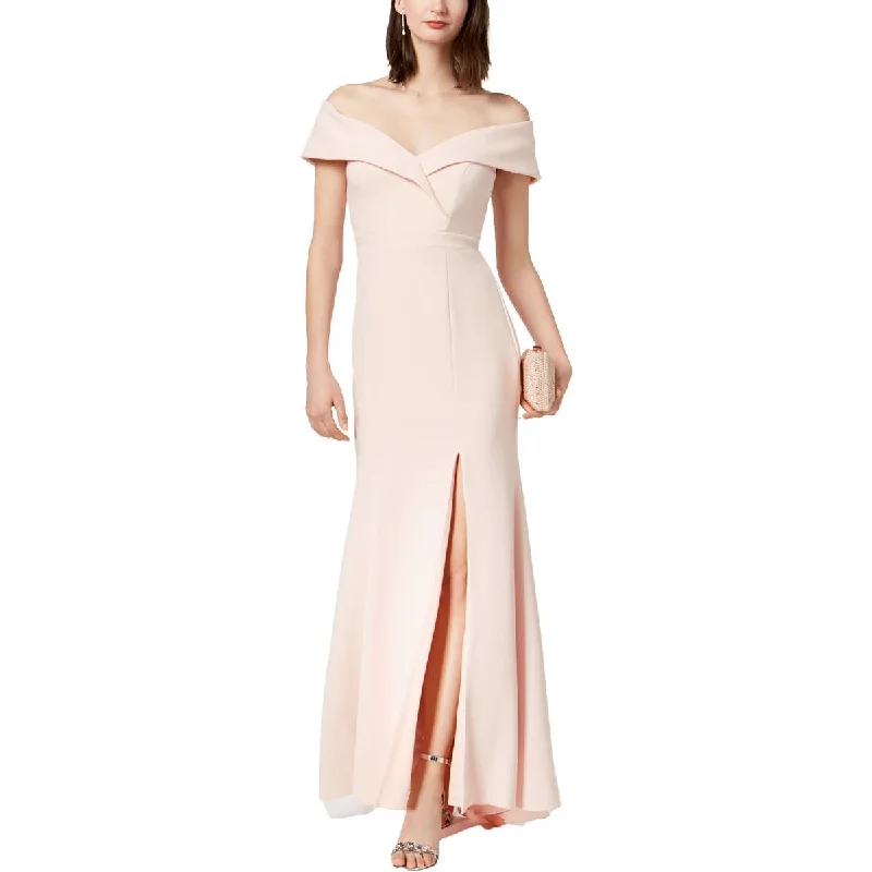 Xscape Womens Off-The-Shoulder Long Evening Dress Crew Neckline Sporty