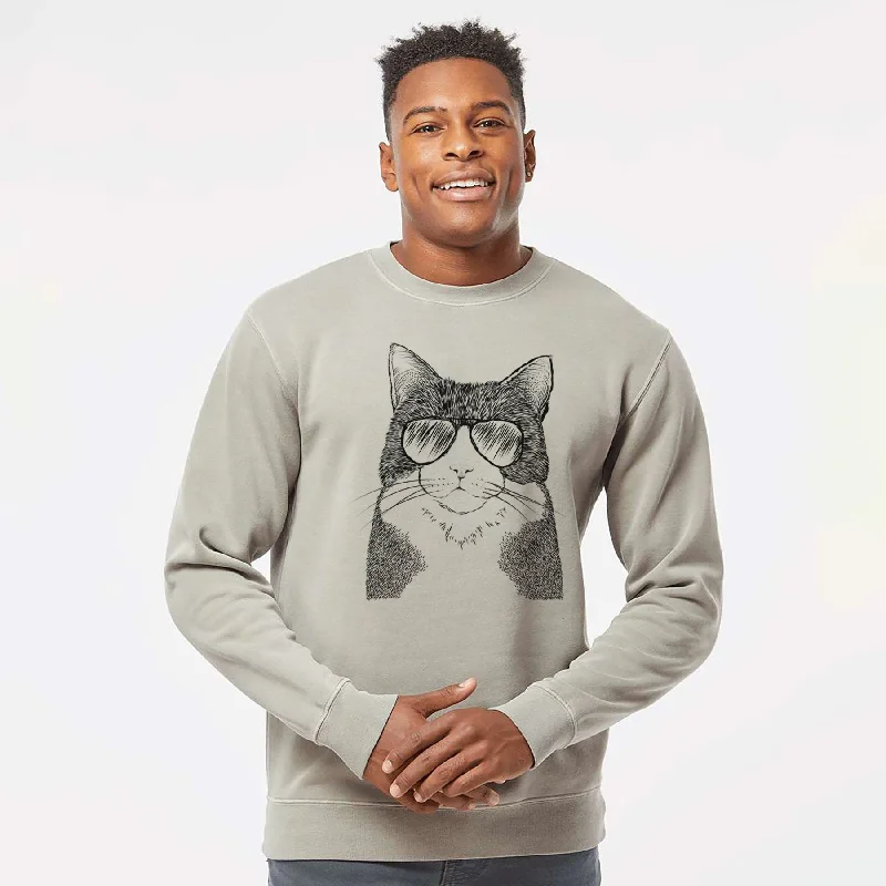 Aviator Tux the Tuxedo Cat - Unisex Pigment Dyed Crew Sweatshirt Hoodie with Drawcord Adjustable Secure Aviator Tux the Tuxedo Cat - Unisex Pigment Dyed Crew Sweatshirt Hoodie with Drawcord Adjustable Secure