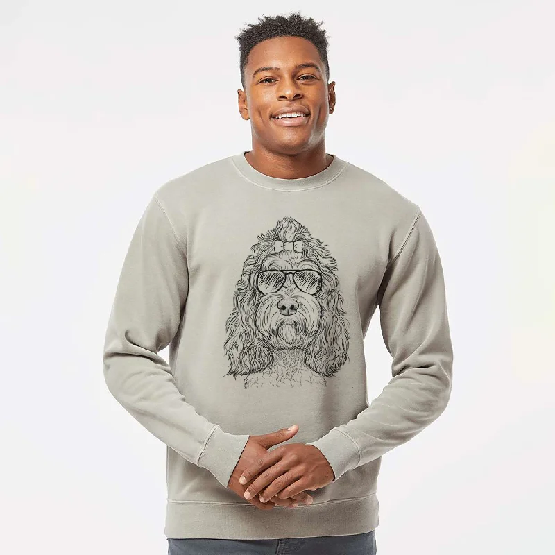 Aviator Chloe the Cockapoo - Unisex Pigment Dyed Crew Sweatshirt Hoodie with Lace Feminine Delicate Aviator Chloe the Cockapoo - Unisex Pigment Dyed Crew Sweatshirt Hoodie with Lace Feminine Delicate