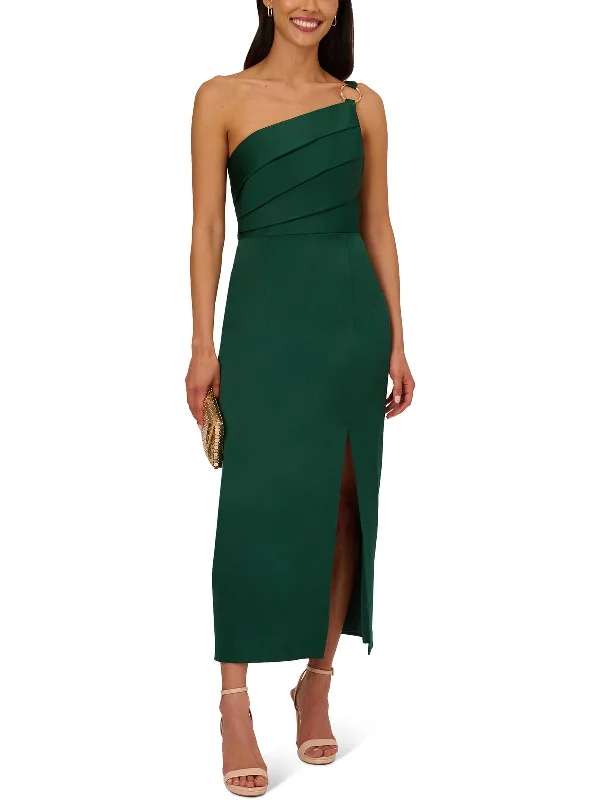 Womens Satin One Shoulder Evening Dress Tunics Fall fleece