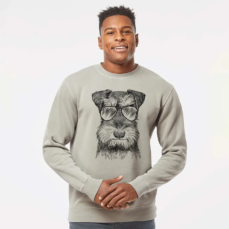 Aviator Murphy the Mini Schnauzer - Unisex Pigment Dyed Crew Sweatshirt Hoodie with Color Block Contrast Stylish Aviator Murphy the Mini Schnauzer - Unisex Pigment Dyed Crew Sweatshirt Hoodie with Color Block Contrast Stylish