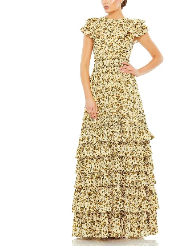 Womens Floral Ruffled Evening Dress Casual Short Summer