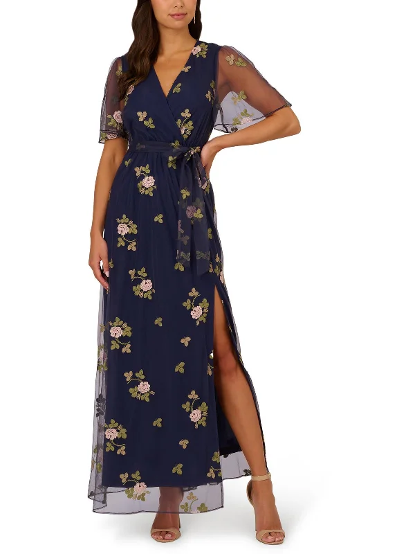 Womens Floral Embroidered Evening Dress Tunics Modern contemporary