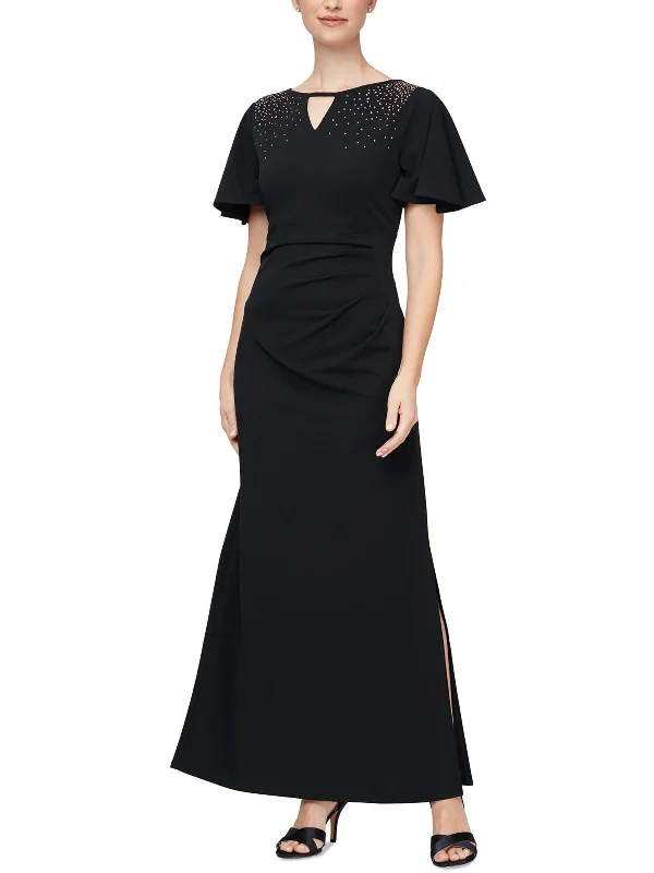 Petites Womens Embellished Flutter Sleeve Evening Dress Tunics Chinos classic