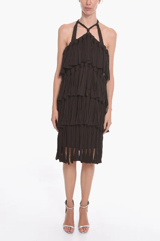 Bottega Veneta Halter Neck LOOPS Silk Blend Dress Tunics Bestseller popular