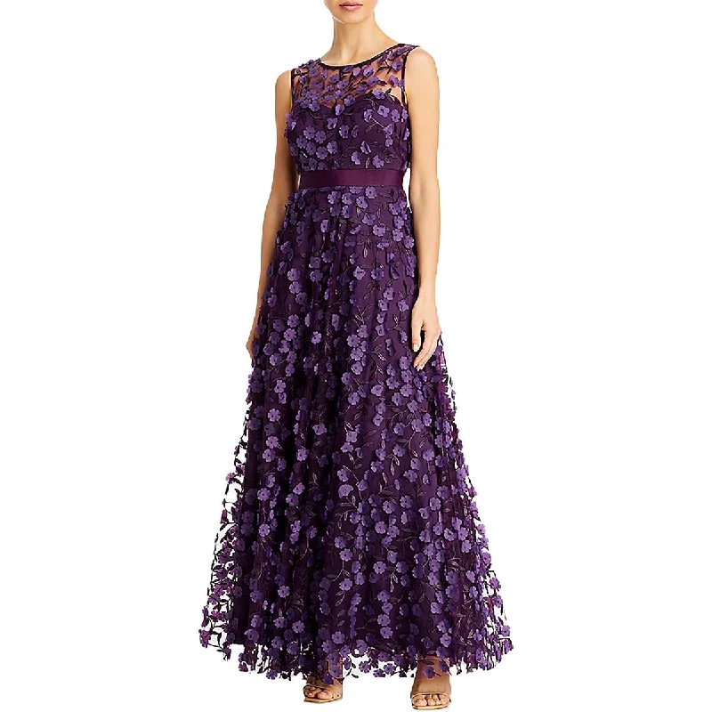 Womens Applique Maxi Evening Dress Tunics Bridal satin