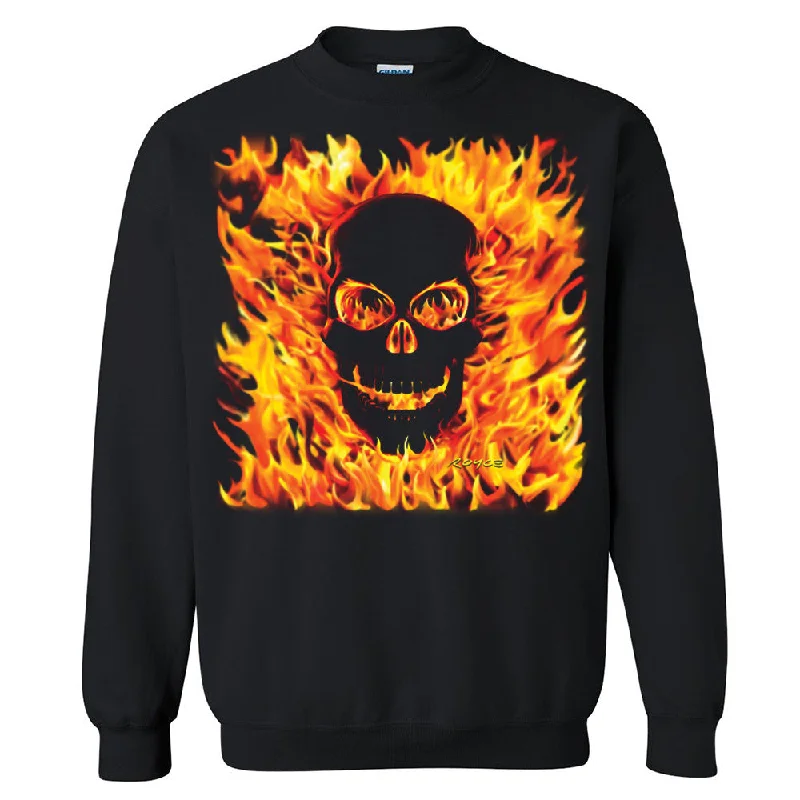 Zexpa Apparelâ„¢ Fire Skull Ghost Rider Unisex Crewneck Cool Halloween Costume Sweatshirt Hoodie with Sequins Glamorous Eye-catching