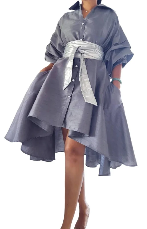 Faux Silk Swing Dress In Gray Tunics Versatile functional