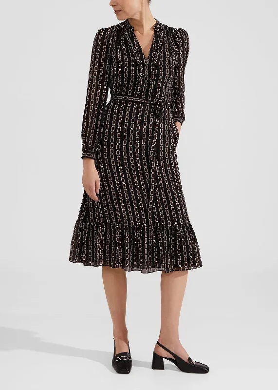 Alexia Dress 0124/5169/9045l00 Black-Camel Square Neckline Feminine
