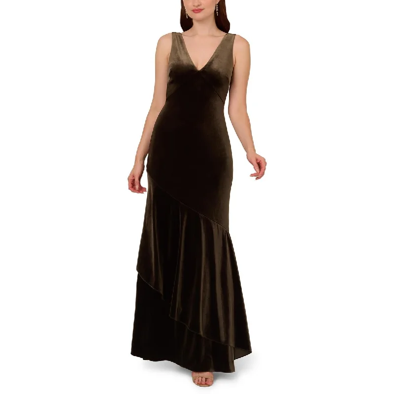 Adrianna Papell Womens Velvet Flounce Hem Evening Dress Maxi Flowy Bohemian